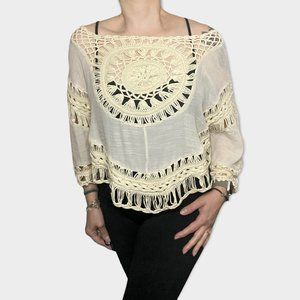 Beige beach cover up boho top/poncho